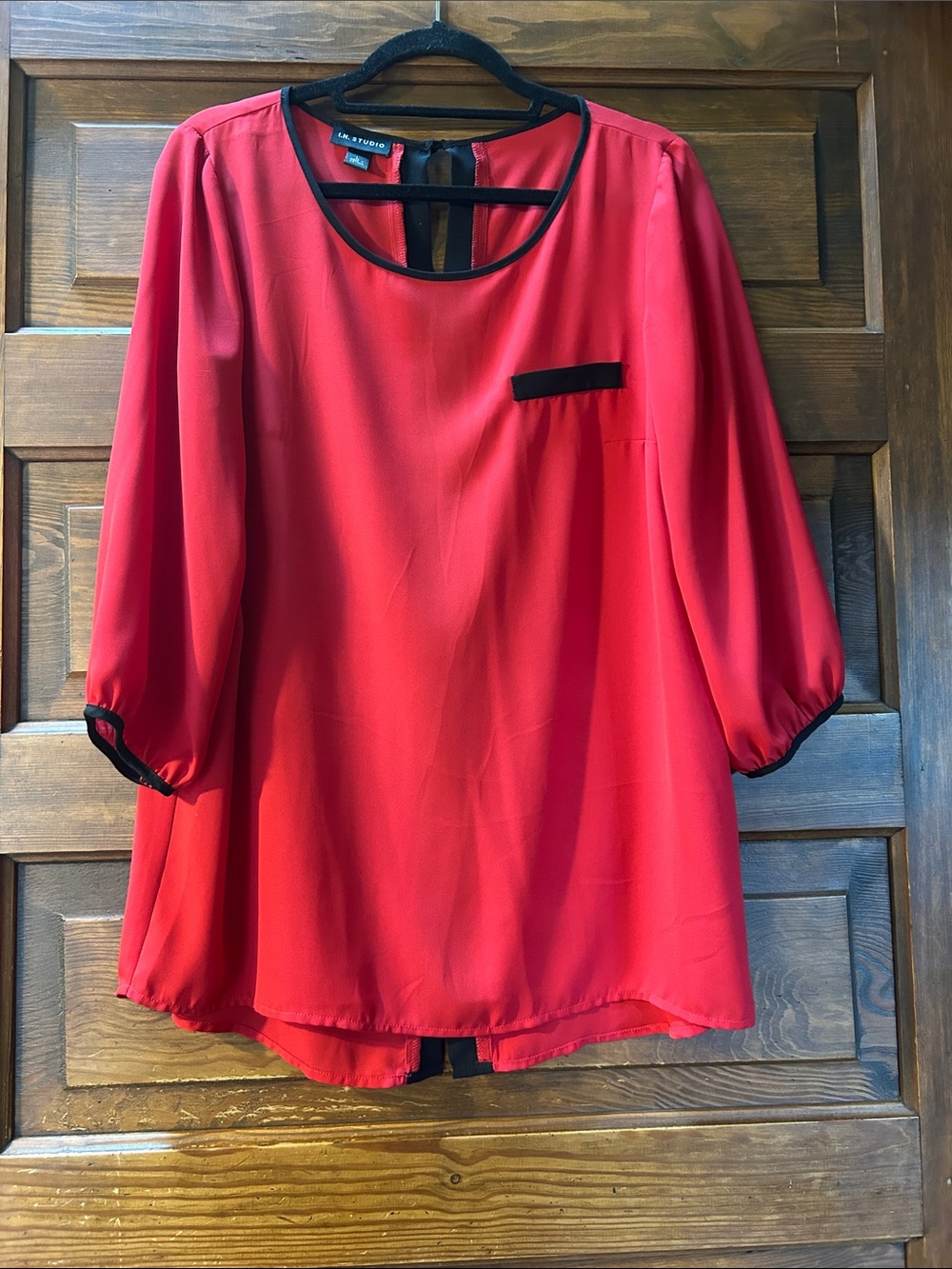 I.N. Studio Red Blouse with Black Trim Detail